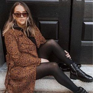 CLASSIC vegan suede Leopard Print Trench coat jack